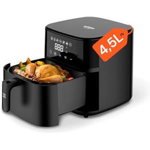 Avilia - Friggitrice ad Aria Digitale Frya 4,5 L - Potenza 1200W, Timer 60 Minuti, Temperatura Regolabile 80-200°C, 7 Programmi di Cottura, Senza Olio (Nero)