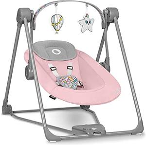lionelo Otto Dondolo per Neonato e Bambini fino a 9kg Sdraietta con Giocattoli 5 Velocità Suoni Rilassanti Della Natura Altalena Portatile e Pieghevole Cinture a 5-punti Cavo di USB, Rosa
