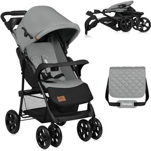 Lionelo Emma Plus Passeggino Leggero e Pieghevole da 6 Mesi a 15kg Schienale regolabile alla posizione sdraiata, Cinture a 5-punti Ammortizzatori, Cappotina XXL Vassoio portabibite Borsa (GREY DOVE)