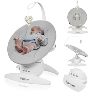 LIONELO Iris sdraietta neonati girevole su 360o per bambini fino a 9 kg Regolazione dello schienale, 5 velocità di oscillazione Cinture di sicurezza Antiscivolo, 12 Melodie Archetto con giocattolo