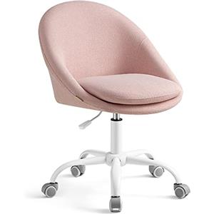 SONGMICS Sedia da Studio, Sedia Girevole di Cotone-lino, Poltrona da Scrivania Imbottita in Gommapiuma Regolabile in Altezza, Studio, Camera da Letto, Rosa Gelatina OBG020P01