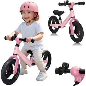 lionelo Bicicletta Senza Pedali TONI Per Bambini da 18 mesi a 30kg Ruote in Gomma PU da 25cm Poggiapiedi Cestino Sella e Manubrio Regolabili Impugnatura Antiscivolo Leggero Campanello (Rosa)