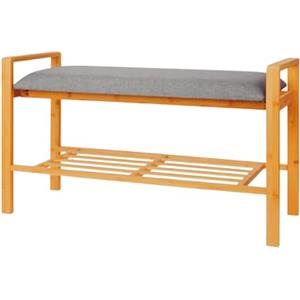 Wintem - Scarpiera a Panca da Ingresso in Bambù con Cuscino Imbottito e Ripiano Portaoggetti a Doghe per Scarpe e Accessori, Design Naturale Salvaspazio, Facile da Montare e Pulire