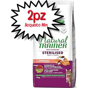 Trainer Natural Crocchette per Gatti Adulto Sterilizzati con Salmone - 10 kg, Alimento Completo con Fibra di Pisello e Mirtillo Rosso