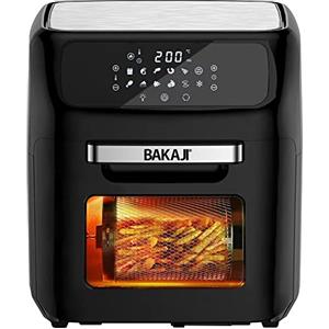 Bakaji Forno Friggitrice ad Aria Calda Frigge Cuoce Griglia Essicca Senza Olio Airfryer Capacità 12Lt Display LED Touch 12 Programmi Timer Regolazione Temperatura Potenza 1800W (Nero)