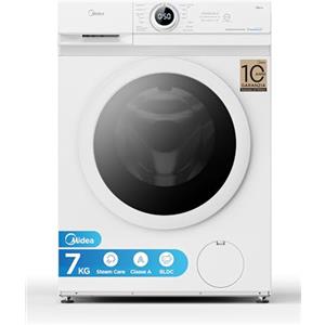 Midea MF10EW70B Lavatrice Slim Carica Frontale, 7 kg, 1400 Giri, Classe A, Vapore, Motore BLDC, Programma Rapido, Varie Temperature dell'Acqua, White