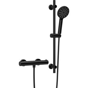 Görbach Rubinetto Termostatico per Doccia con Set Asta Doccia, Colonna Doccia con Miscelatore Termostatico, Miscelatore Doccia + Barra Doccia INOX 70 cm, DSD12 Nero