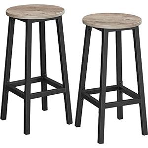 VASAGLE Set di 2 Sgabelli da Bar, Sedie da Cucina, Struttura in Metallo, Montaggio Facile, Alto 65 cm, con Poggiapiedi, per Cucina, Soggiorno, Sala da Pranzo, Greige Melange e Nero LBC032B02