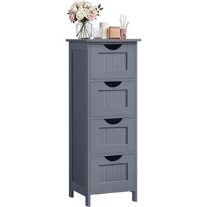 VASAGLE Mobile da Bagno, Cassettiera, Armadio Autoportante, con 4 Cassetti, 30 x 30 x 82 cm, per Bagno, Soggiorno, Sala da Pranzo, Cucina, Stile Moderno, Grigio LHC040G01