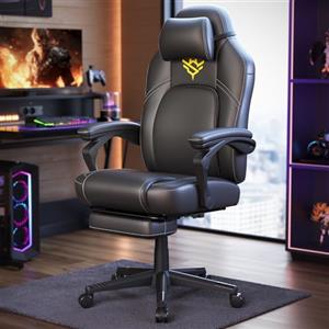 SONGMICS HOME Sedia da Gaming Ergonomica per Computer Con Poggiapiedi e Poggiatesta, Pelle Sintetica, Altezza Regolabile, Nero Inchiostro OBG072B01