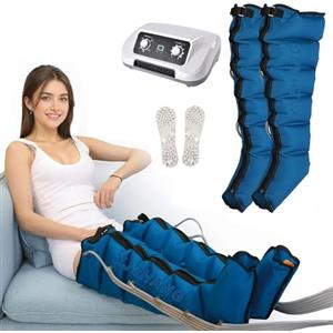 XJZHANG Stivali Pressoterapia Gambe E Addome Bracci Casa | Macchina Pressoterapia Casa 6 Camere | Massaggiatore Gambe A Compressione D'aria (Blu Gambe)