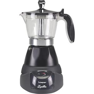 BEPER BC.040N Caffettiera Elettrica- Moka elettrica, Capacità 3 tazze, Riduttore 1 tazza, Mantenimento temperatura per 30' min, Nera