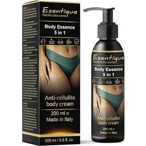 Esentique Crema Anticellulite Rassodante 5in1 con Caffeina, Escina, Centella Asiatica, Acido Ialuronico e Collagene - Trattamento Corpo per Gambe, Cosce e Glutei - Pelle Tonica e Levigata - 200 ml - Esentique