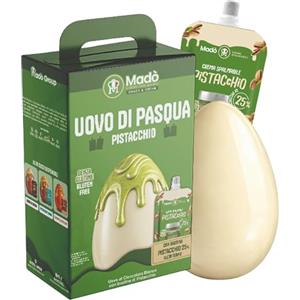 MADÒ Uova di Pasqua 2026 Artigianale al Pistacchio MADE IN ITALY - Uovo di Pasqua Cioccolato Bianco e Pistacchio (300+100g)