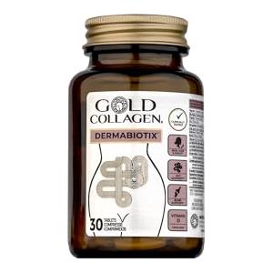 GOLD COLLAGEN Dermabiotix - Integratore Capelli Pelle Unghie Probiotico per Assorbimento Calcio e Supporto Ossa, Muscoli e Intestino con Vitamina C, B e E, Biotina, Acido Folico, Zinco, 30 Compresse