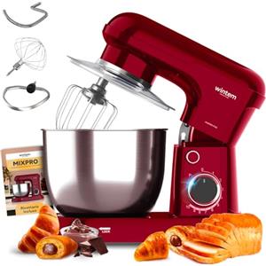 Avilia - Planetaria Silenziosa Multifunzione 1500W con Ricettario e Accessori Inclusi, Ideale per Impasti Dolci e Salati, Mixer con 10 Velocità e Funzione Pulse, Ciotola Acciaio 5L (Rosso)