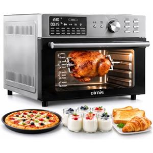 OIMIS Friggitrice ad Aria Calda, Forno multifunzione ad aria 30L, 21 in 1 Forno Elettrico Airfryer timer e temperatura regolabili con 7 accessori Fornetto senza olio certificazione CE, Argento 1800w