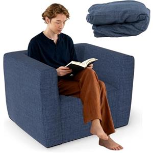 RELAX4LIFE Divano Gonfiabile, Portatile con Ampia Seduta e Larghe Braccioli, Sedia Relax con Rivestimento Rimovibile e Base Antiscivolo, per Soggiorno, Camera da Letto e Studio (BLU)