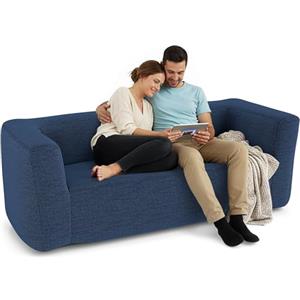 COSTWAY Divano Gonfiabile ad Aria 2 Post, Poltrona Gonfiabile Portatile con Copertura Staccabile, Braccioli Larghi e Seduta Spaziosa, Sofa per Soggiorno, Camera da Letto e Ufficio (Blu)