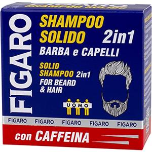 Milmil Figaro Shampoo Solido 2 in 1 per Barba e Capelli con Estratto di Caffè e Caffeina, Azione Energizzante, Senza Plastica - 70 GR