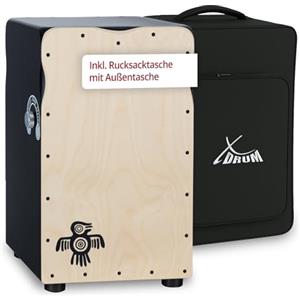 XDrum Pro Cajon Peruana Ash (2 pelli in betulla e frassino, funzione snare On/Off sul lato betulla, 50 cm di altezza, inclusa borsa zaino)