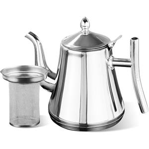 BORDEAG Teiera In Acciaio Inossidabile Con Infusore Rimovibile Da 1 L, Teiera In Acciaio Inox, Teiera Con Infusore, Teiera Acciaio Inox, Tisaniera Infusiera Per Piano Cottura A Induzione, Fornello A Gas