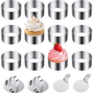 Zyiphor 12 Pezzi Coppapasta Tondi Acciaio Inox 8cm con Coperchio e Base Coppa Pasta Tondo Anello per Torte per Dessert Pasticceria Glassa Biscotti Panini Torte Mousse