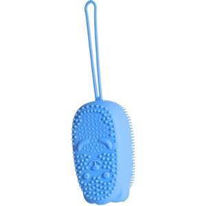 DECOMELODY Spugna Doccia in Silicone Alimentare Blu con Laccetto Esfoliante e Delicata per Corpo e Bagno Accessorio Pratico per Tutta la Famiglia