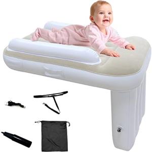 Kensbro Lettino per aeroplano per bambini, lettino da viaggio gonfiabile per aeroplano, lettino per bambini con pompa ad aria, letto portatile con lati alti, estensione per sedile aereo e auto