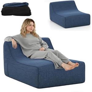 RELAX4LIFE Sedia Lettino Gonfiabile, Divano Gonfiabile Ergonomico con Copertura Rimovibile e Lavabile, Fondo Antiscivolo, Divano Pigro a Forma di L per Soggiorno, Ufficio ed Angolo Lettura (BLU)
