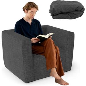 RELAX4LIFE Divano Gonfiabile, Portatile con Ampia Seduta e Larghe Braccioli, Sedia Relax con Rivestimento Rimovibile e Base Antiscivolo, per Soggiorno, Camera da Letto e Studio (GRIGIO)