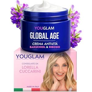 YOUGLAM Global Age Crema Viso Antirughe Donna 50 ml - Trattamento Anti-Età con Bakuchiol, Acido Ialuronico, Ribosio e Probiotici, Effetto Lifting, Idratazione Profonda, Pelle Tonica e Luminosa