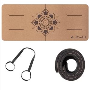 Navaris Ginocchiera Yoga in Sughero - Tappetino Antiscivolo Spesso 6 mm - Tappeto Rettangolare per Ginocchia 60 x 25 cm - Tappetino Yoga Mat Leggero con Cinghia per il Trasporto
