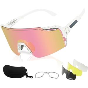 ToopMount Occhiali da Ciclismo Polarizzati, Occhiali da Sole Sportivi UV400 con 4 Lenti per Uomini Donne Baseball Pesca TR90 (Cornici Trasparenti - 4 Pezzi)