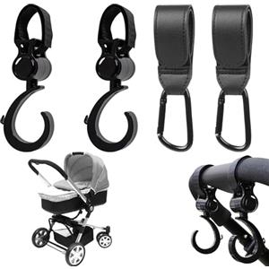 CUVZORA Set di 4 ganci per passeggino, Stroller Hook con moschettone, organizer per borsa fasciatoio e bicicletta, pratico accessorio per ABC Baby, Bugaboo, Thule Chariot Cross 2 (nero)