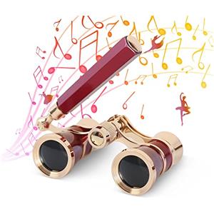 Aomekie Binocolo da Teatro Pieghevole 3X25 Teatro Occhiali con Manico Pieghevole Estendibile Incorporato per Concerto Spettacolo Turismo（rosso）