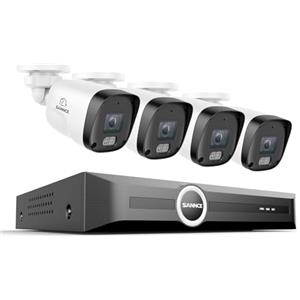 SANNCE Sistema di Telecamere di Sorveglianza 8CH POE CCTV, Videoregistratore di Rete 5MP PoE 8 Canali con 4 Telecamere di Sicurezza Esterna IP 3MP
