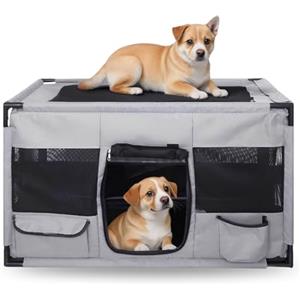 Disnace Grande Recinto per Cani in Tessuto Oxford, Recinto per Gatti Traspirante, Portatile Box per Cani da Interno con Struttura in Tubi di PVC, Recintos pour Gatti Canis Conigli, 100 * 58 * 58cm, Grigio