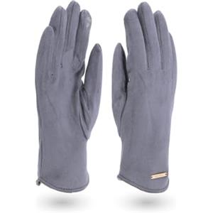 QUEEN HELENA Guanti Scamosciati Invernali Eleganti Donna G22-8 (Taglia Unica, Grigio)