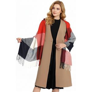 Good Nite Sciarpa Donna Uomo Invernale Autunnale Foulard Caldo Pashmina Stola a Scacchi Grande Calda e Morbida Versatile ed Elegante(Rosso,200x60cm)