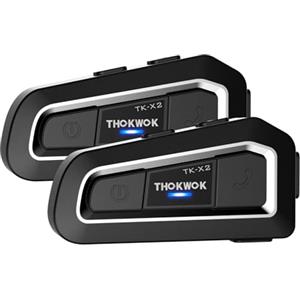 THOKWOK Interfono Moto Bluetooth Coppia, 2x TK-X2 Auricolari per Casco Moto 3 Motociclisti, Cuffie per motociclo 1000M Sistema di Comunicazione con Suono Stereo Hi-Fi/Radio FM, per Motoslitta/ATV