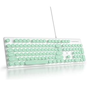 SbocKeeb Tastiera Illuminata PC, Tastiere Membrana Retroilluminati LED con Cute Tasti Rotondi, 104 Tasti Fullsize Tastiera USB Filo per PC/Win/Mac/Laptop QWERTY americana