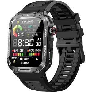 Ypaddbu Orologio intelligente militare per uomo 1,96 pollici Smartwatch sportivo all'aperto con risposta/effettuazione di chiamate, ossigeno nel sangue, frequenza cardiaca e monitoraggio del (Nero)