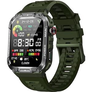 Ypaddbu Orologio intelligente militare per uomo 1,96 pollici Smartwatch sportivo all'aperto con risposta/effettuazione di chiamate, ossigeno nel sangue, frequenza cardiaca e monitoraggio del (Verde Militare)