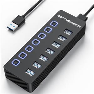 Likorlove hub USB 3.0 con 7 porte e cavo da 100 cm con interruttori indipendenti compatibile con PC MacBook laptop PS4 pronto all'uso