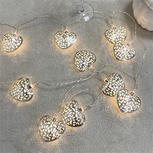 Riaxuebiy Vuoto Forma del Cuore Luci Stringa Luci Geometriche in Metallo Sospensione Ghirlanda Luminosa a Batteria Luci da Fata Stringa Luci Decorative Luce Bianca Calda (3m/20led, Cuore d'argento)