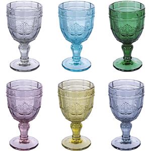 Villa D'Este Home Tivoli Syrah Set 6 Calici Vino in Vetro con Decoro Arabescato, Capacità 235ml