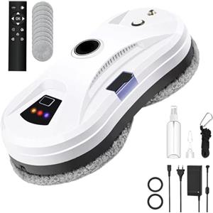 Oamger Robot Lavavetri 5600Pa, Lavavetri Elettrico per Finestre con Telecomando e Sistema di Rilevamento dei Bordi, Pulitore Automatico per Finestre Interne ed Esterne, 10 Panni (Bianco (A))