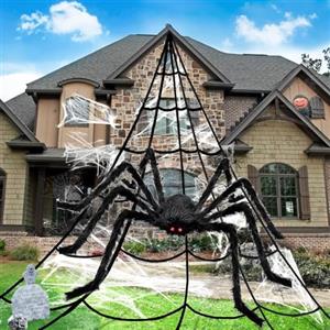 BOOSHMall 125cm Ragno Gigante Halloween, Halloween Spider Web Set, 5m Ragnatela Triangolare, Halloween Decorazioni, Halloween Casa Accessori Horror per Esterno Giardino