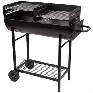 Aktive 52809 - Barbecue a carbonella e legna | Altezza regolabile | Misure 97x42x96 cm | Doppia griglia in acciaio e cassetto cenere estraibile | 2 ruote per un facile trasporto